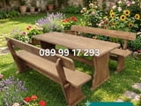 Градински комплект - маса + 2 пейки от масивно дърво